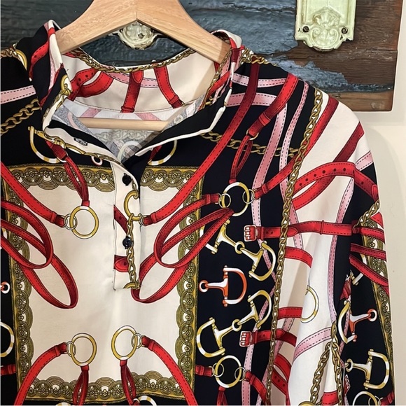Zara Equestrian Chains and Harness Print Blouse Size Large - Picture 7 of 15